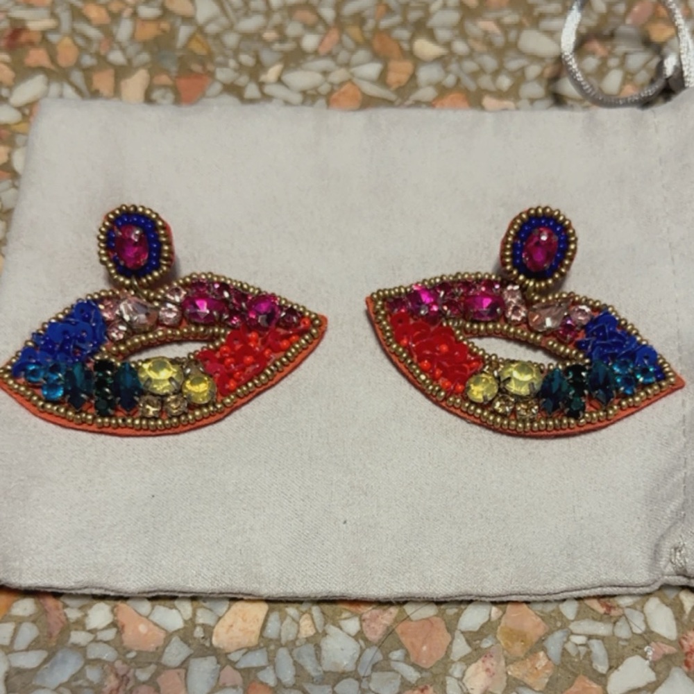 Cute Sequin and Rhinestone ‘Lips’ Earrings $18